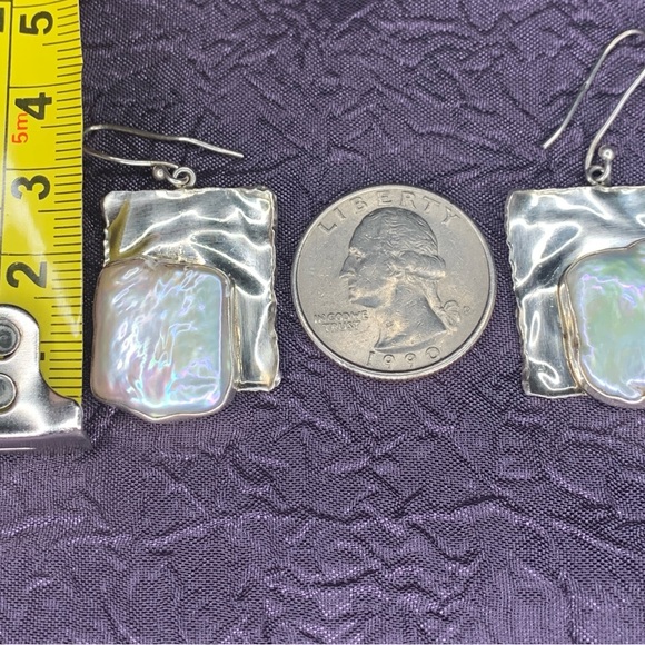 Sterling Silver Choker with 2 Fresh Water Pearls & a Biwa Pearl & Earrings Set - Picture 12 of 13